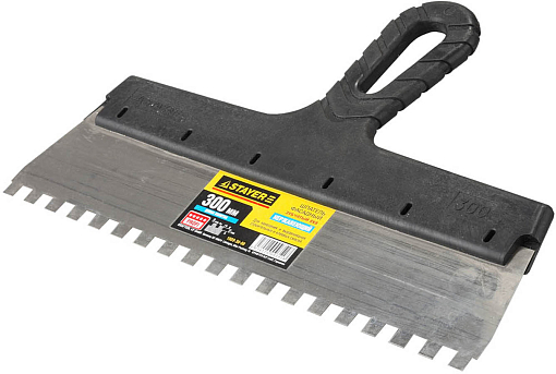 Фото 0 товара Шпатель зубчатый STAYER 300 мм, нержавеющая полотно, пластмассовая рукоятка, 1009-30-08