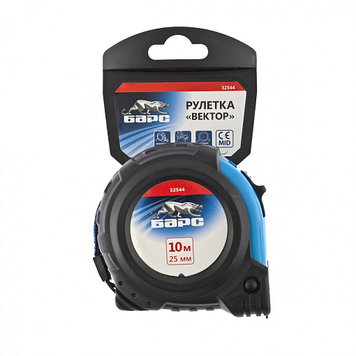 Фото 3 товара Рулетка Вектор 10 м х 25 мм, утолщенное полотно, магн. зацеп, обрез. корпус Барс