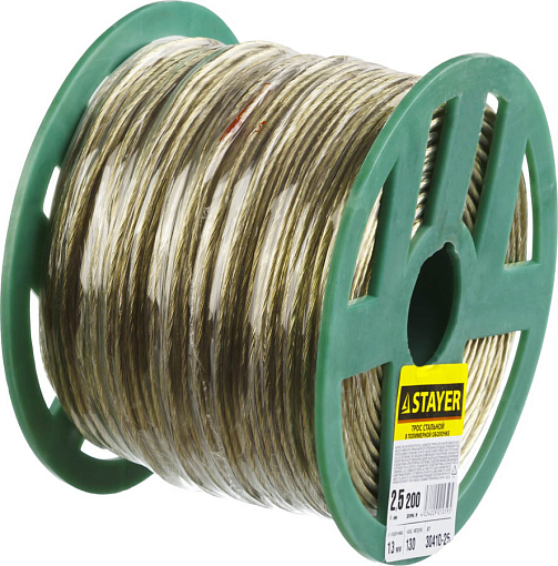 Фото 0 товара Трос стальной в полимерной оболочке STAYER 2,5 мм, 200 м, 30410-25