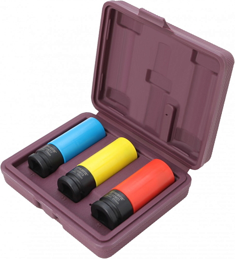 Фото 2 товара Набор головок торцевых ударных глубоких 1/2"DR для лекгосплавных колесных дисков, 17,19,21 мм, 3 предмета, THORVIK