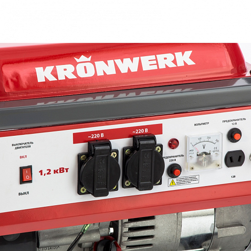 Фото 3 товара Генератор бензиновый LK 1500, 1.2 кВт, 230 В, бак 6 л, ручной старт Kronwerk