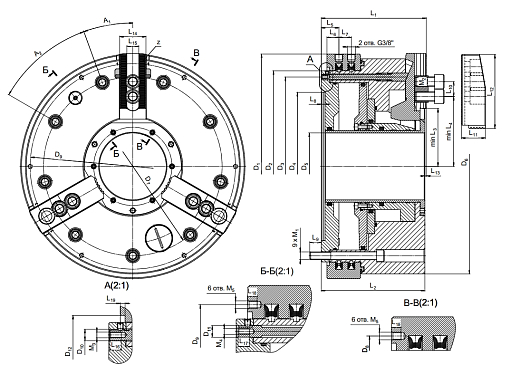 Фото 1 товара Патрон токарный 3-х кулачковый со встроенным пневмоприводом ППT-450.140 БЗСП