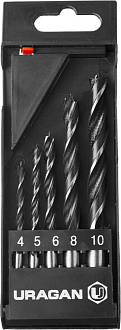 Набор спиральных сверл по дереву 5 шт., 4-5-6-8-10 мм, URAGAN - фото 1