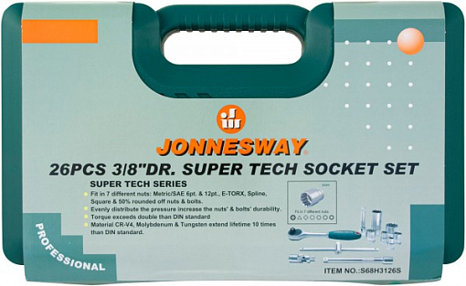 Фото 3 товара Набор головок торцевых 3/8"DR Super Tech, 26 предметов, Jonnesway