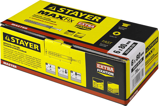 Фото 1 товара Дюбель-гвоздь полипропиленовый с потайным бортиком STAYER 80 x 6 мм, 70 шт., 30645-06-080