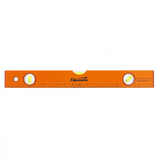 Фото 0 товара Уровень алюминиевый, 400 мм, 3 глазка, желтый, линейка Sparta