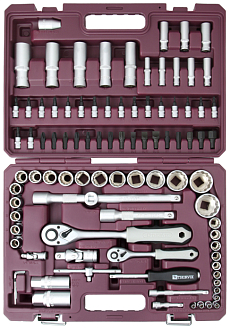 Набор инструмента универсальный 1/4", 1/2"DR с головками торцевыми 12-гранными, 94 предмета, THORVIK - фото 1