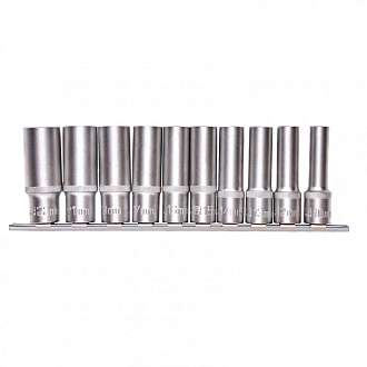 Набор удлиненных торцевых головок 1/2", шестигранные, CrV, 10 шт., 10-22 мм Stels - фото 1