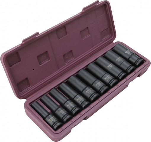 Фото 1 товара Набор головок торцевых ударных глубоких 1/2"DR, 10-24 мм, 10 предметов, THORVIK