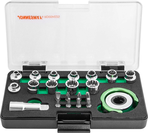 Фото 1 товара Головки торцевые SPLINE М4-13 с дисковым трещоточным механизмом и аксессуарами в наборе, 22 предмета, Jonnesway