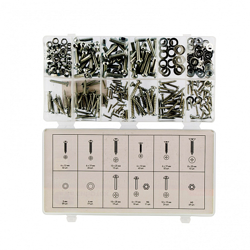 Фото 0 товара Набор саморезов, винтов, гаек, шайб, 347 предмет Сибртех