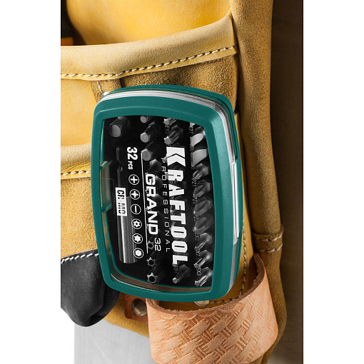 Фото 6 товара Набор бит с магнитным адаптером KRAFTOOL, 26083-H32 32 шт., CrMo